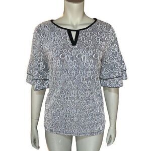 Chances R Keyhole V-neck Double Bell Sleeve Blouse